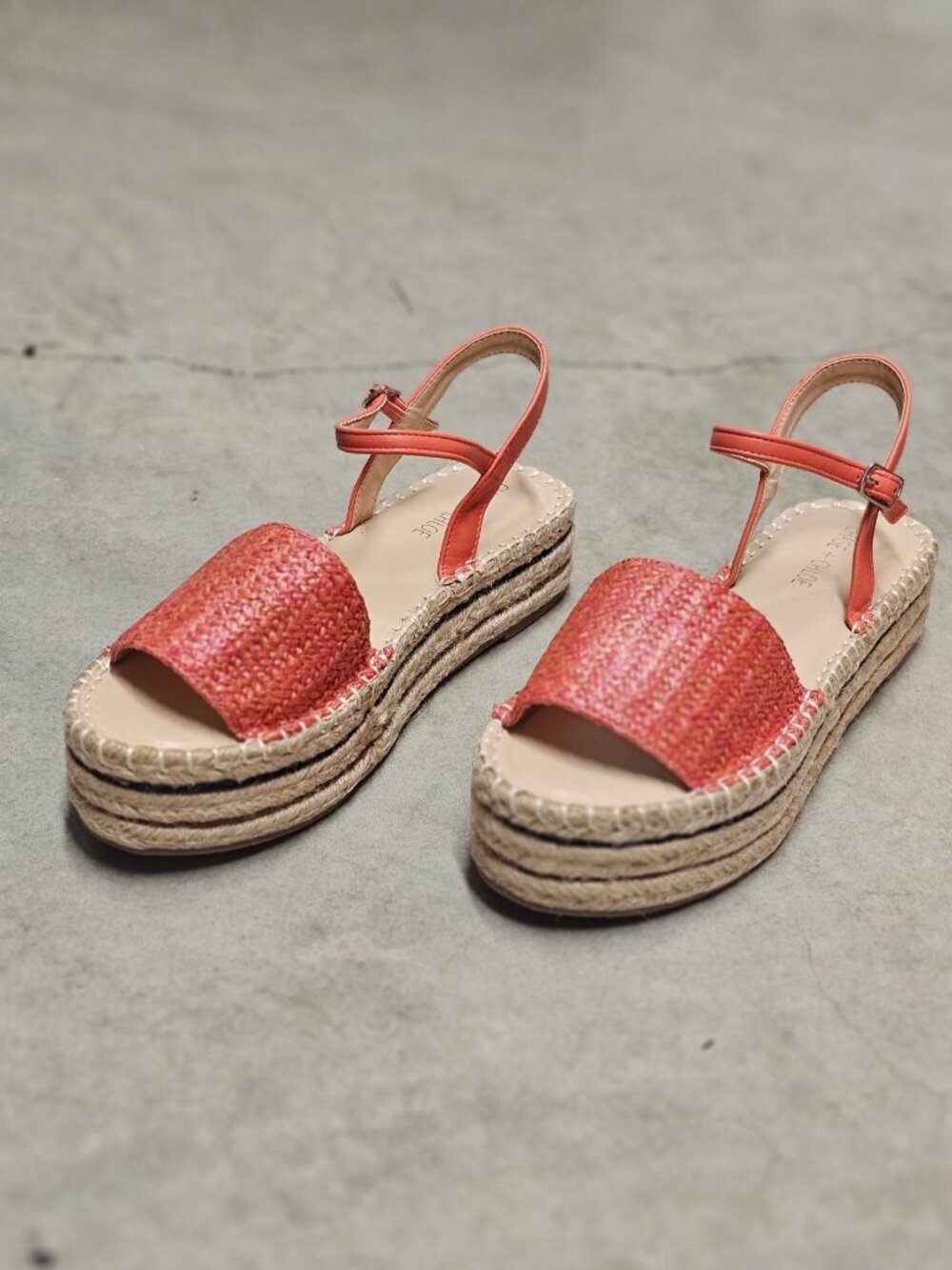 Womens Coral Straw Espadrille Platform Sandals With Adjustable Ankle Strap - Sum